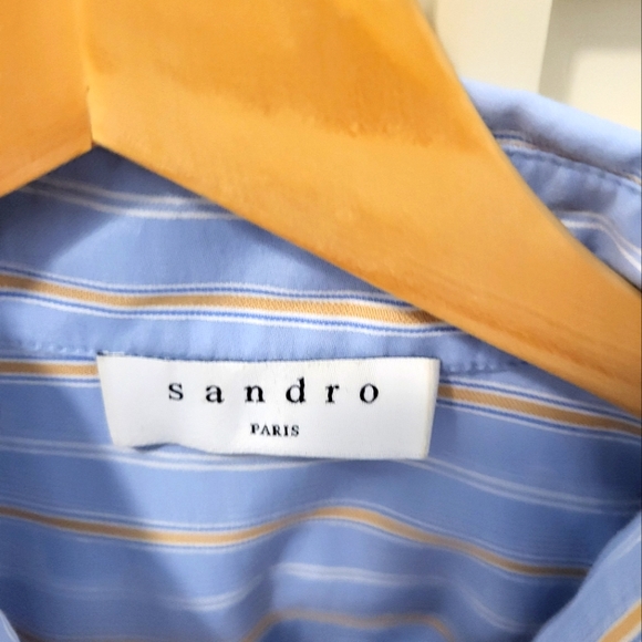 Sandro Dress shirt in blue with light orange stripes, Medium - Picture 2 of 2